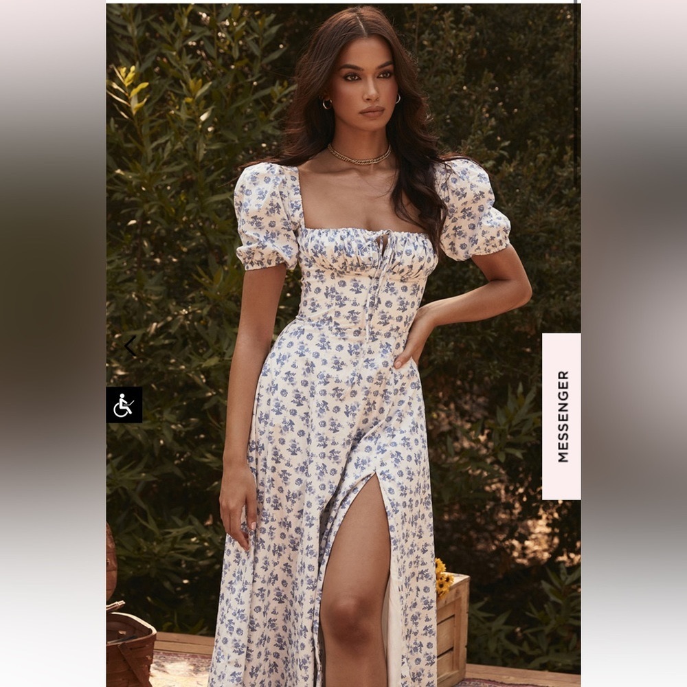 House of CB Tallulah Dress in Blue White Floral
